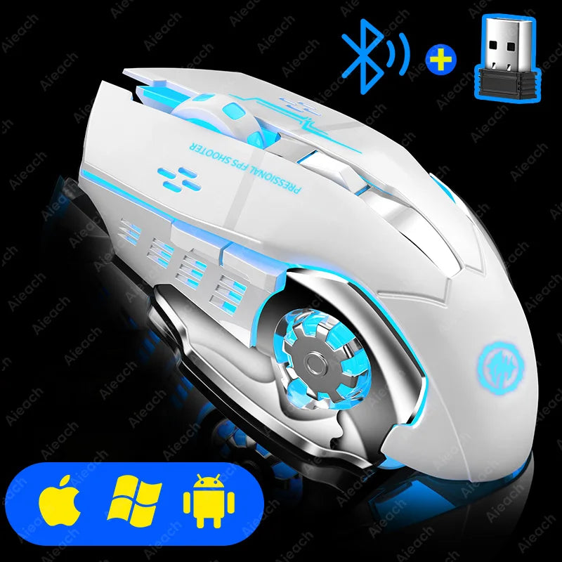 Rechargeable Wireless Mouse Gaming Computer Silent Bluetooth Mouse USB Mechanical E-Sports Backlight PC Gamer Mouse for Computer