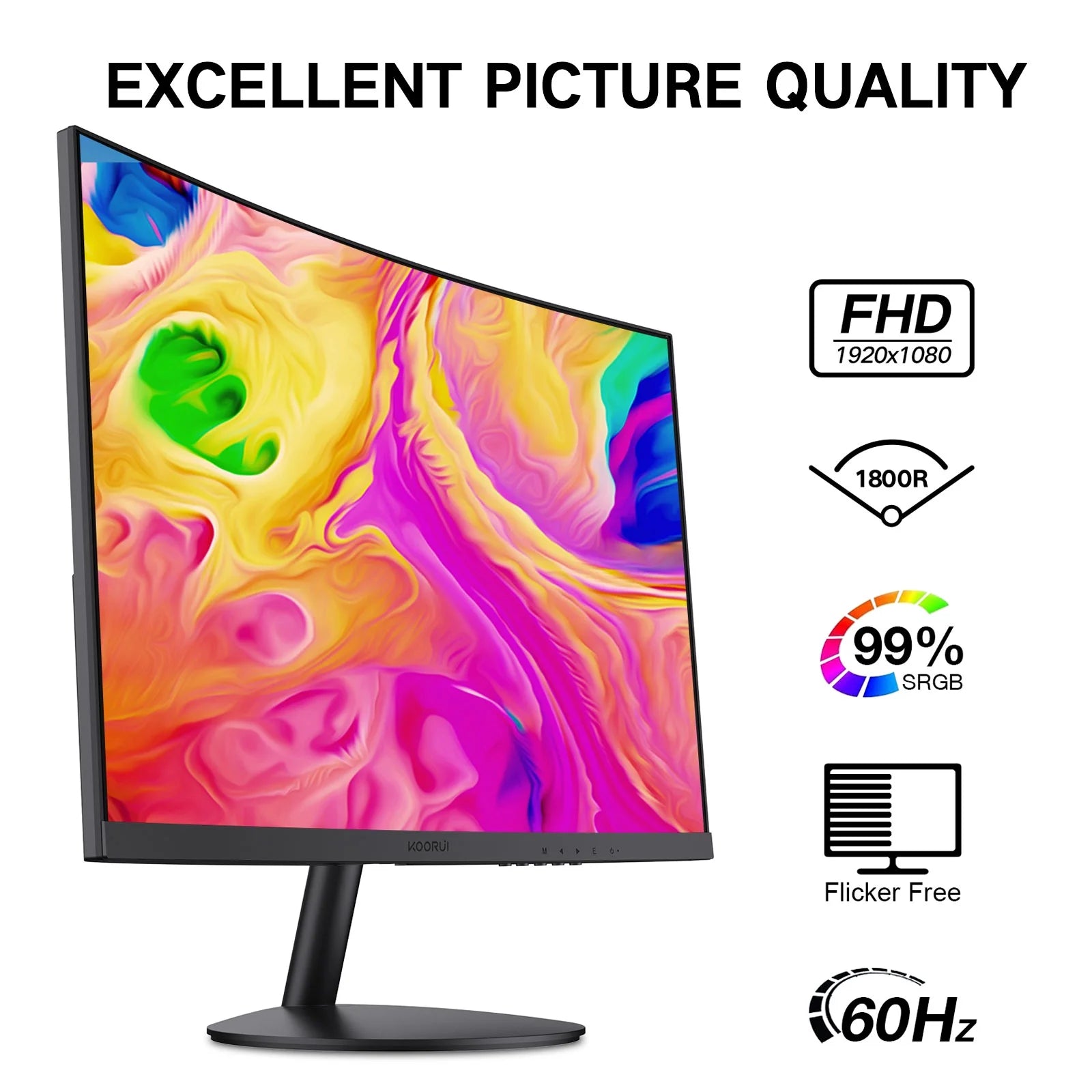 24 Inch Curved Computer Monitor, FHD 1080P 75Hz 1500R Desktop Monitors for Computer, HDMI&VGA Ports Eye Care, Black