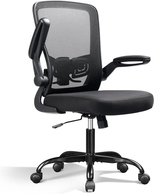 Mesh Computer Office Chair, Ergonomics Computer Desk Chair with Flip-Up Armrest and Adjustable Lumbar Support, Black