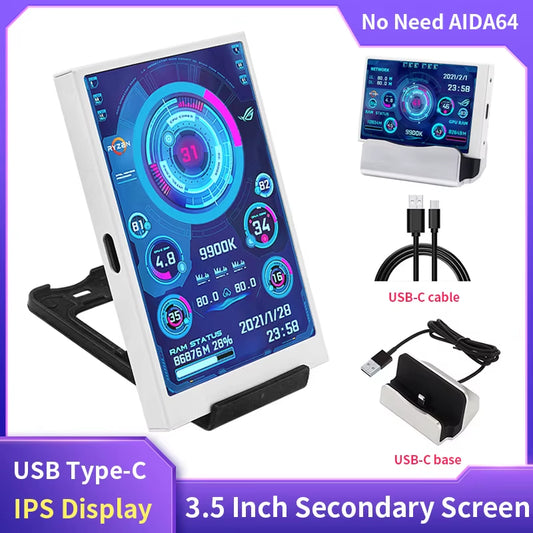 3.5 Inch IPS TYPE-C Secondary Screen Computer Monitor for Computer CPU GPU RAM HDD Monitor USB Display No Use AIDA64