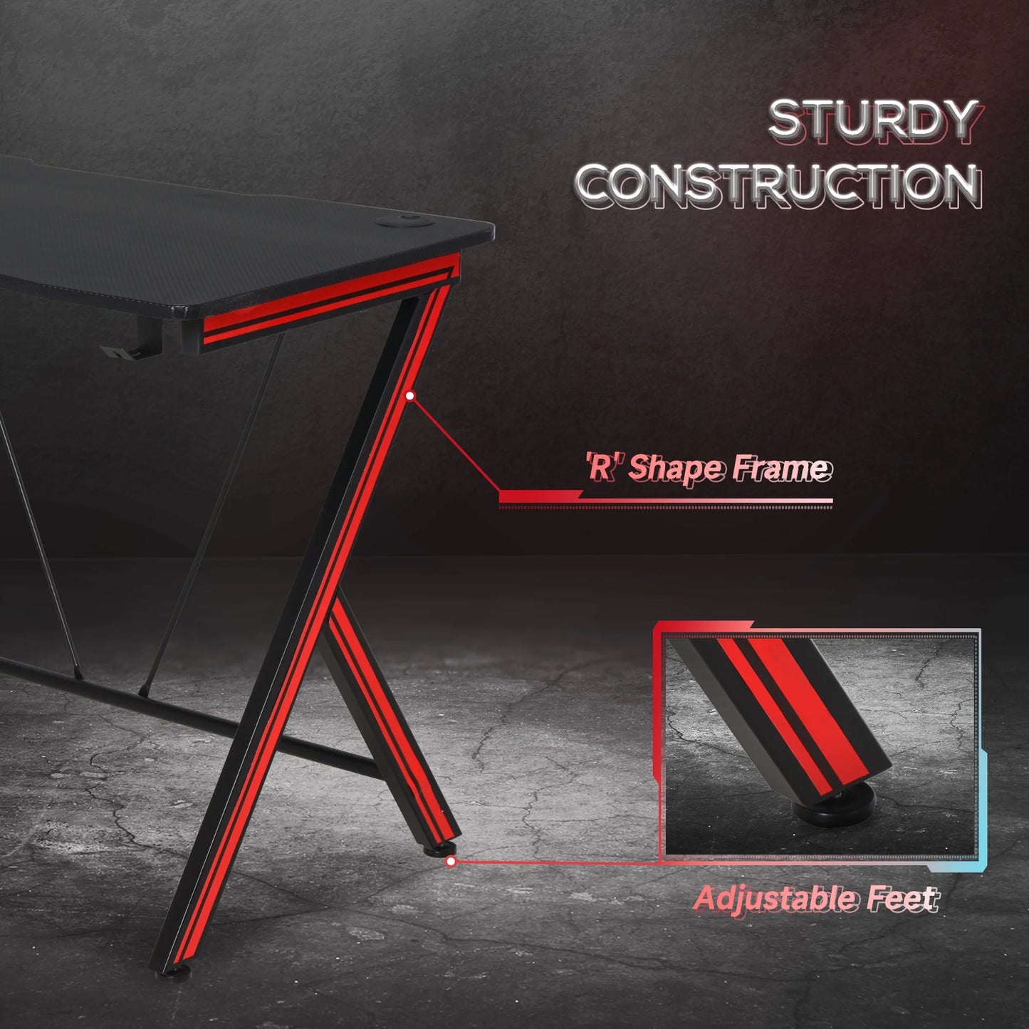 42 in Gaming Computer Desk Workstation with Headphone Hook, Large Desktop for Computer Hardware & Stable Design