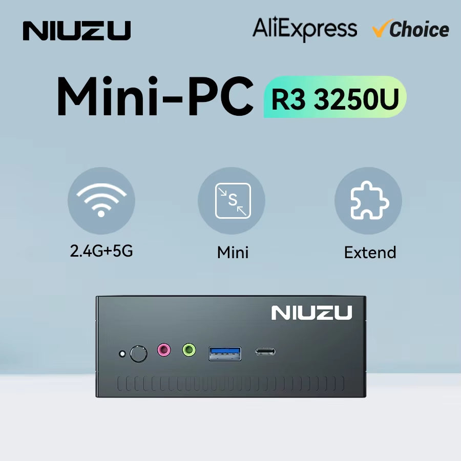 NIUZU Mini PC  Ryzen 3 3250U Mini PC Office Computer High Performance Office Desktop 2.5" SSD Drive Gaming Computer 미니 PC