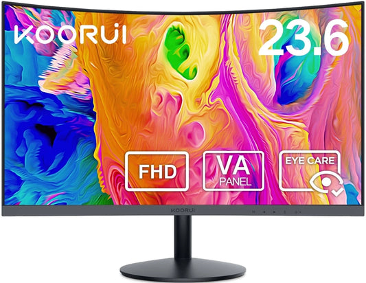 24 Inch Curved Computer Monitor, FHD 1080P 75Hz 1500R Desktop Monitors for Computer, HDMI&VGA Ports Eye Care, Black