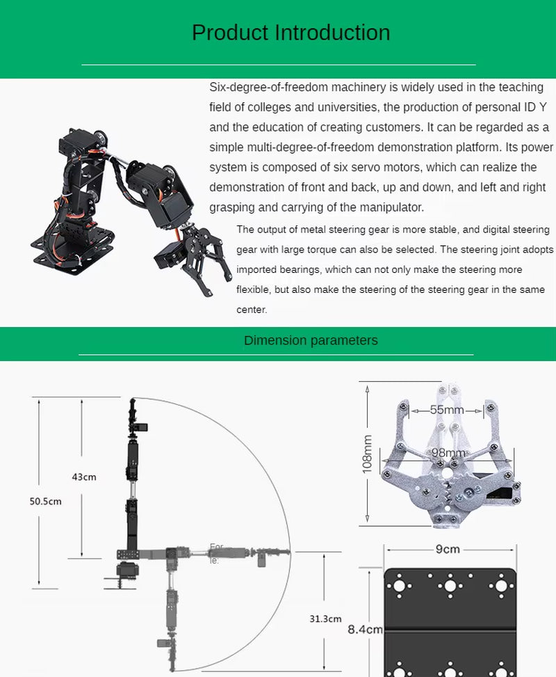 Robotic Arm Kit 6 Dof Programming Robotic Arm DIY Kit for Arduino for Raspberry Pi Robot UNO/ESP32 Open Source Code and Tutorial