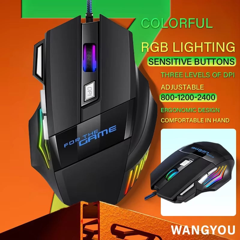 Wired Mouse with Colorful Breathing Light Suitable for Notebook Desktop Computer E-Sports Game Computer Mouse