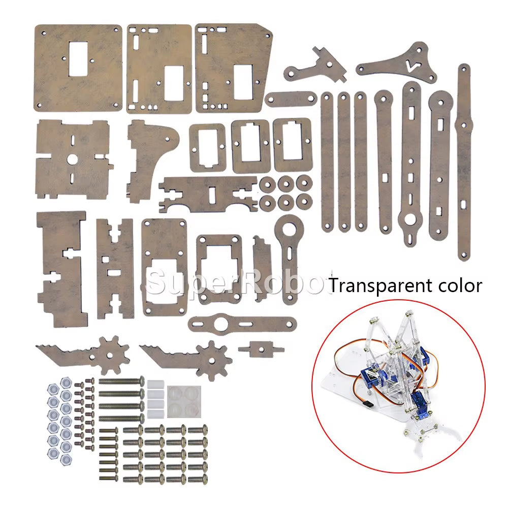 SG90 MG90S 4 Dof Unassembly Acrylic Mechanical Robot Manipulator Claw Kit for Arduino Robot Arm STEAM Kit Programming Robot Arm