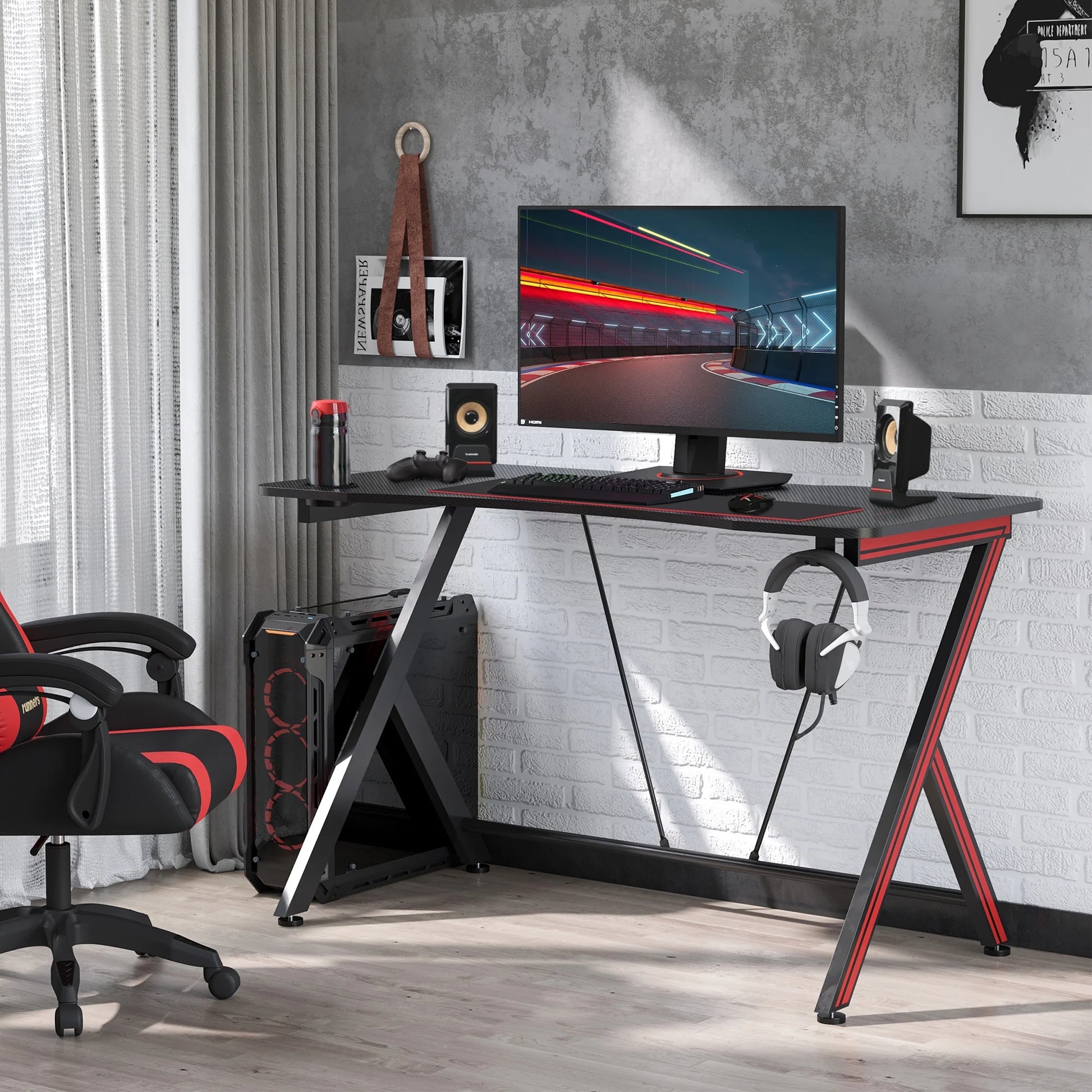 42 in Gaming Computer Desk Workstation with Headphone Hook, Large Desktop for Computer Hardware & Stable Design