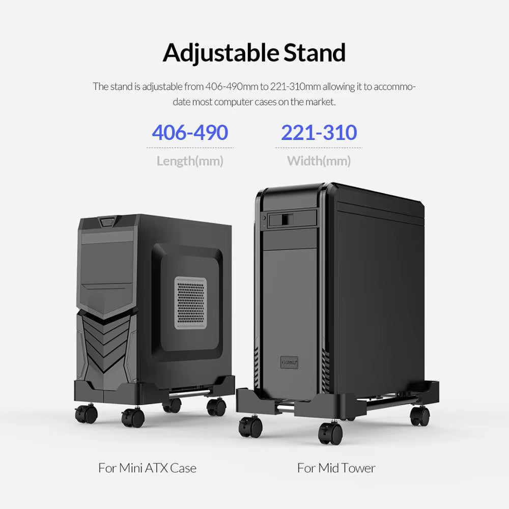 Computer Towers Stand Cart PC Cases Mobile Adjustable Computer CPU Holder with 4 Locking Caster Wheels for Gaming