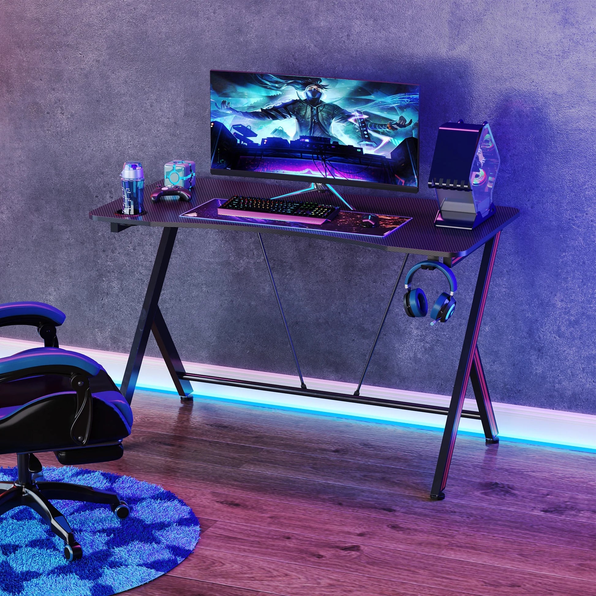 42 in Gaming Computer Desk Workstation with Headphone Hook, Large Desktop for Computer Hardware & Stable Design