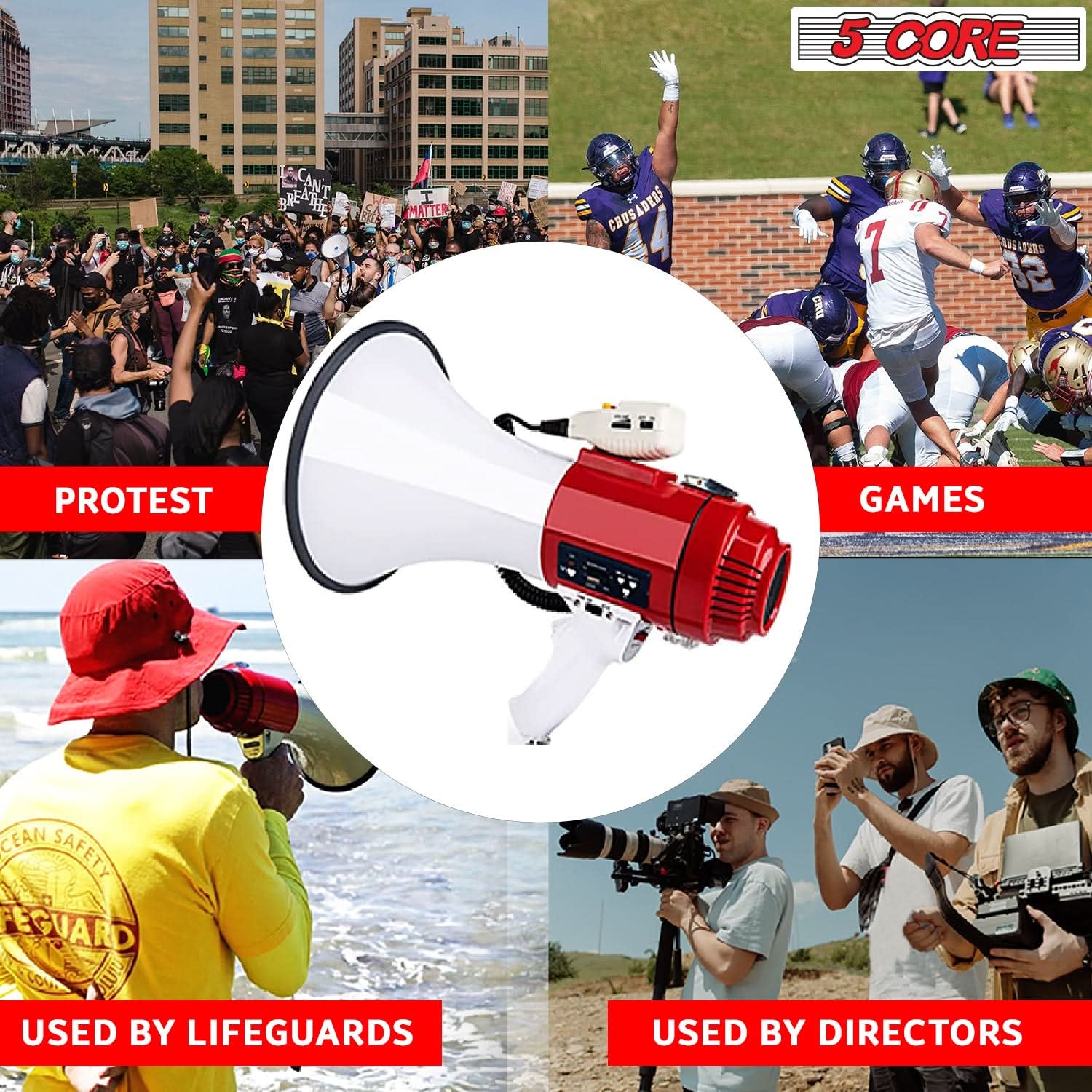 5Core Megaphone Bullhorn Speaker Pro 60W Bull Horn Non Rechargeable Cheer Megafono